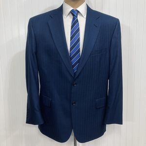 JOS A BANK Sport Coat Mens 44 Royal Blue Silk Wool Herringbone Blazer Jacket 44R